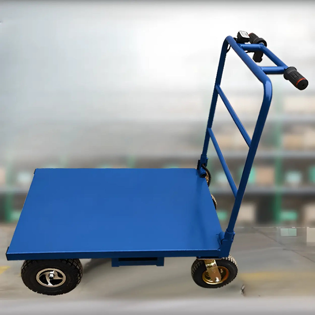 Blue Metal Flatbed Utility Cart with Four Casters Image - 1