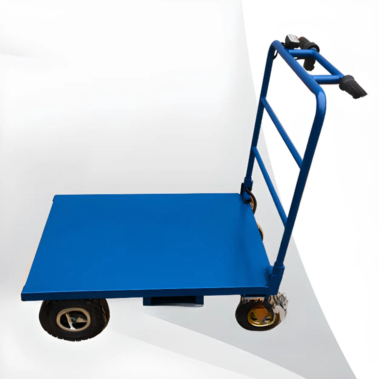 Blue Metal Flatbed Utility Cart with Four Casters Image - 2