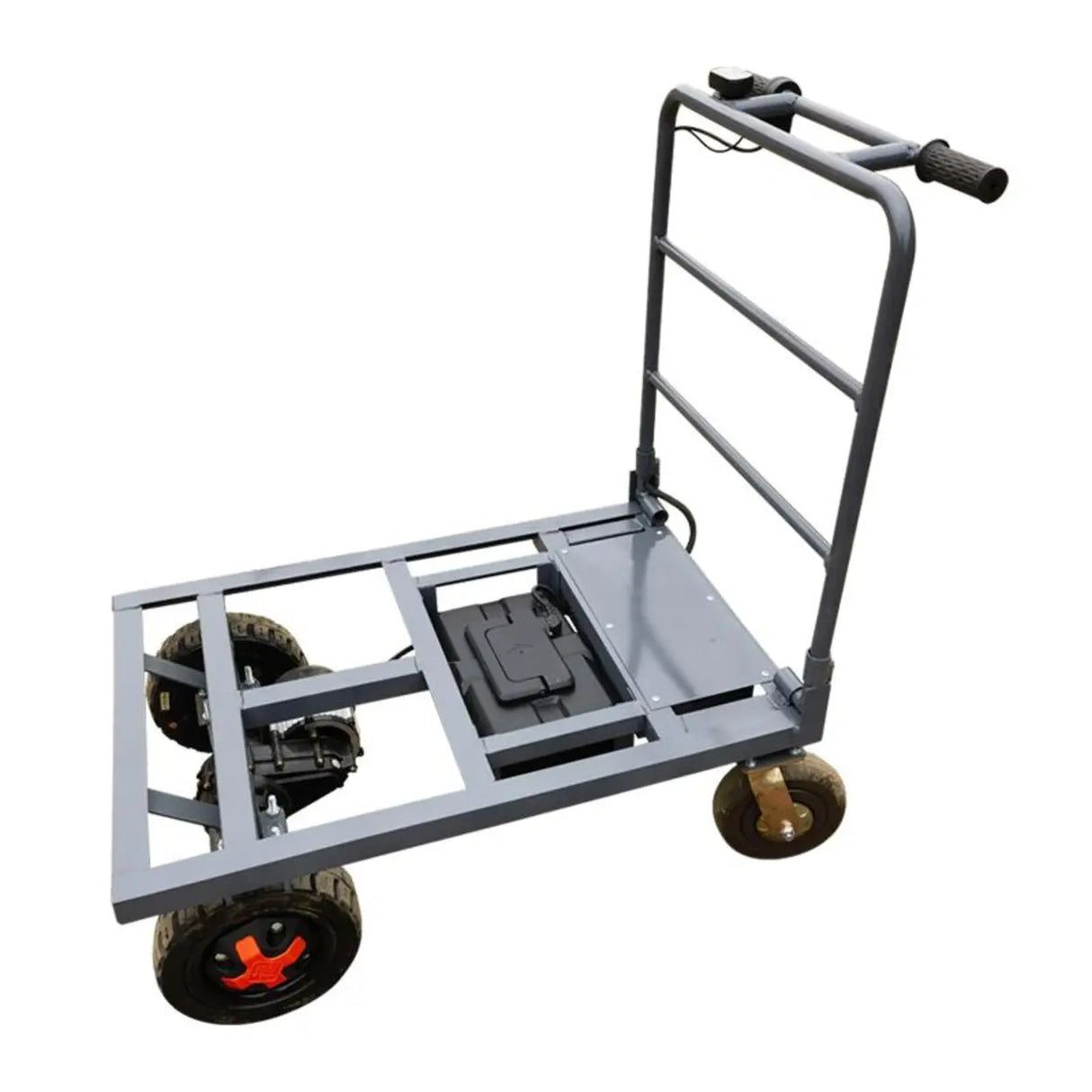 Blue Metal Flatbed Utility Cart with Four Casters Image - 3