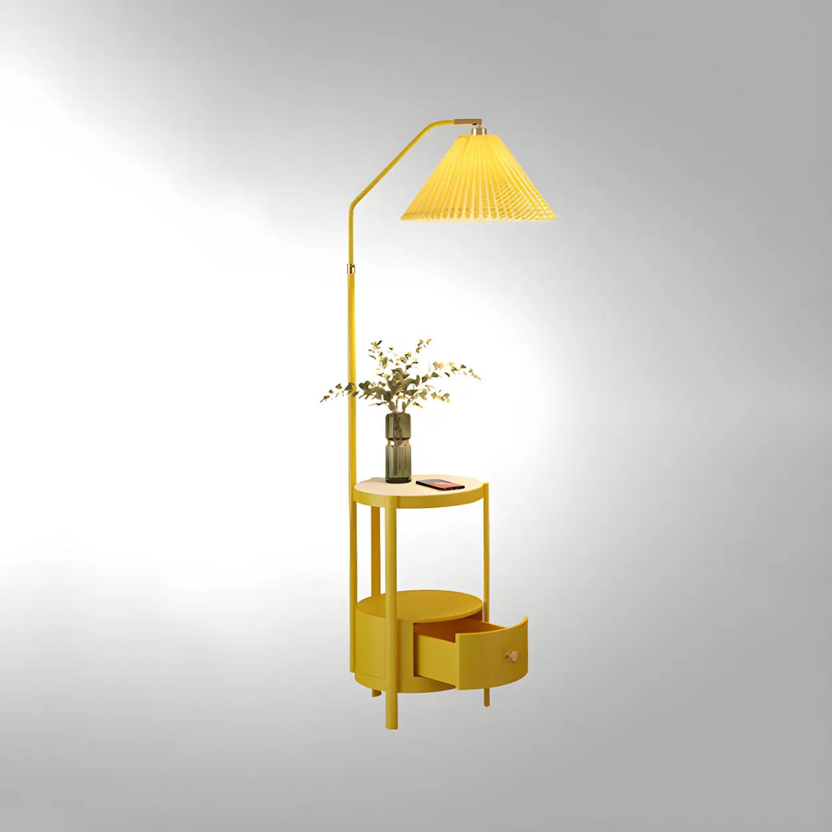 Blue Modern Cone Fabric Floor Lamp with Side Table Image - 10