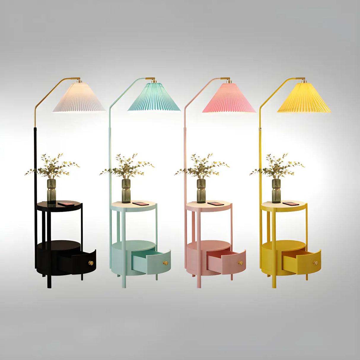 Blue Modern Cone Fabric Floor Lamp with Side Table Image - 11