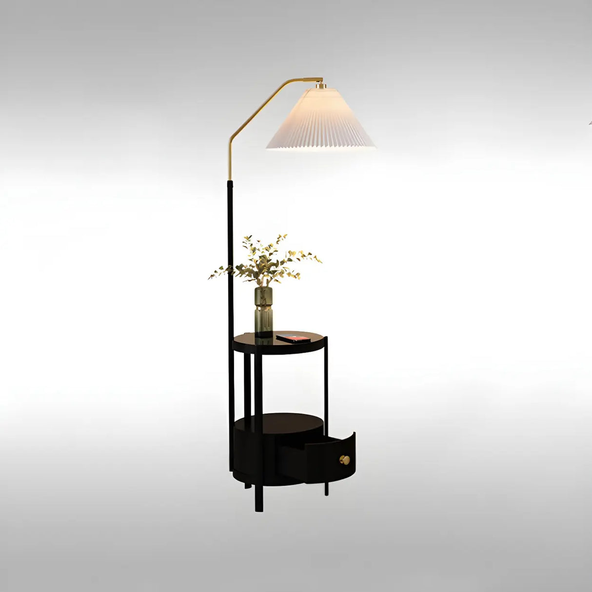 Blue Modern Cone Fabric Floor Lamp with Side Table Image - 7