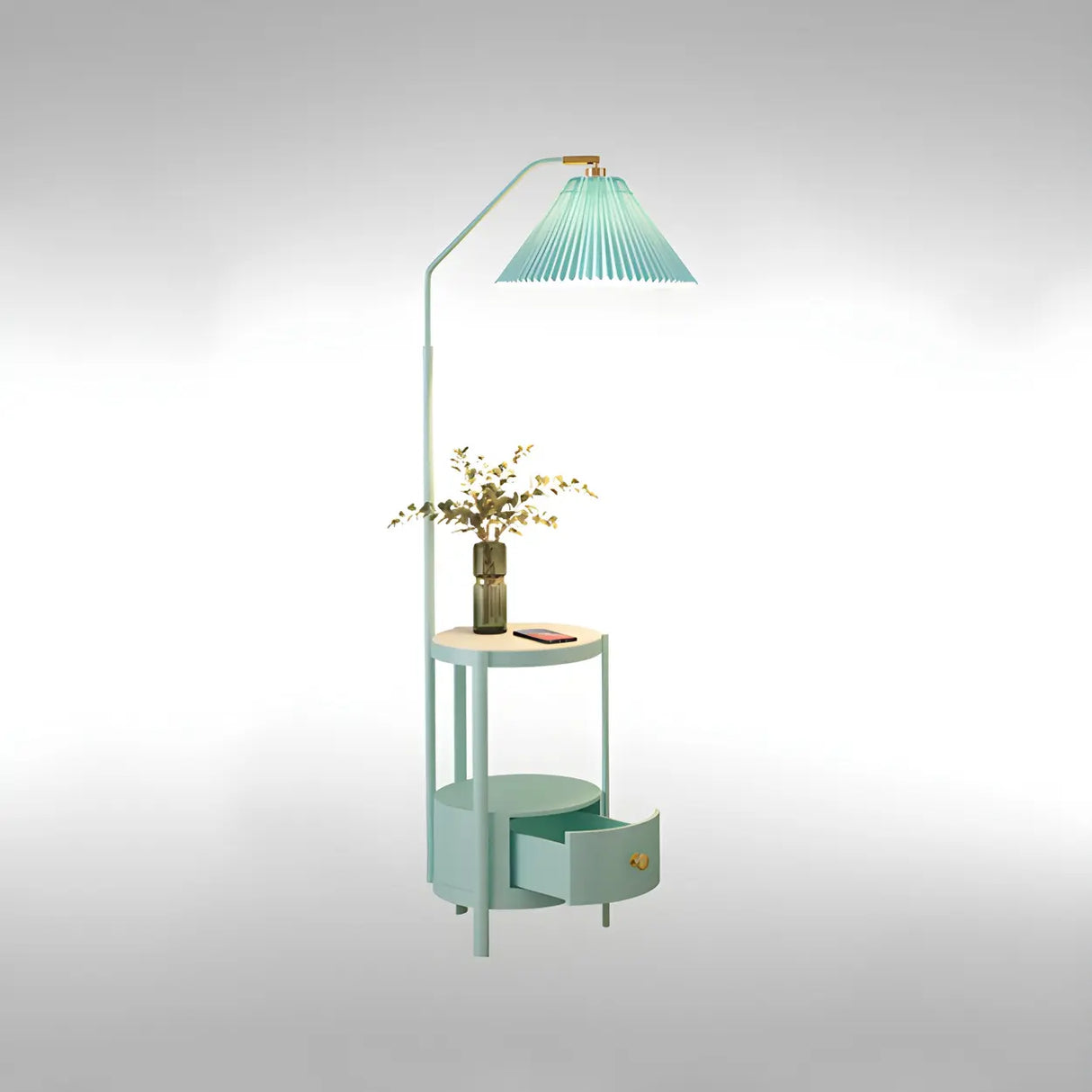 Blue Modern Cone Fabric Floor Lamp with Side Table Image - 8