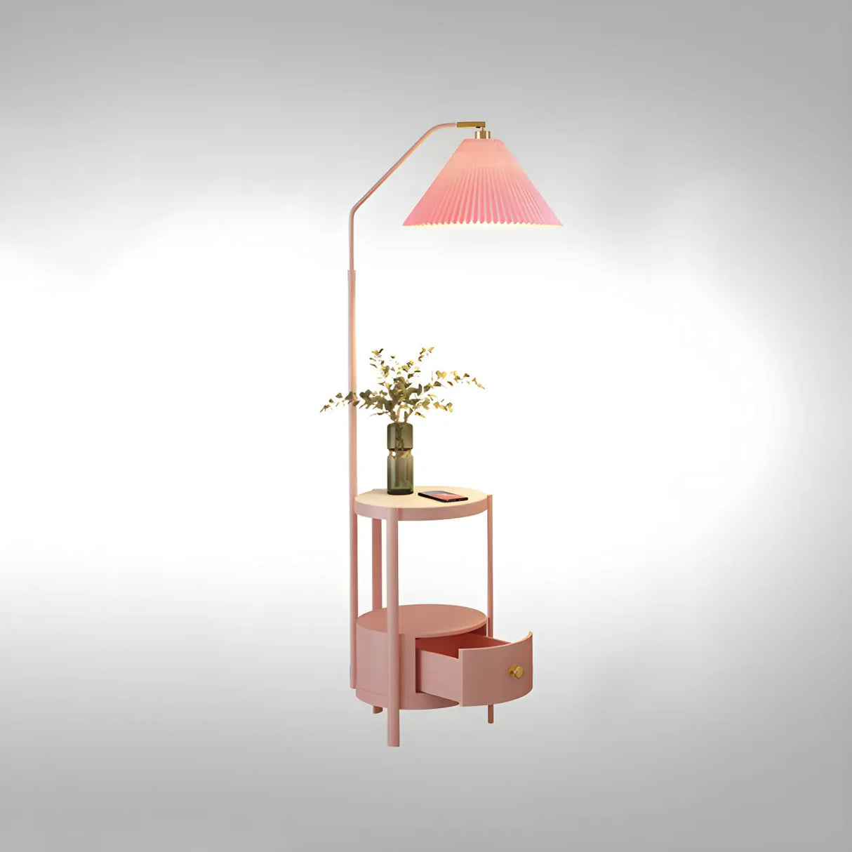 Blue Modern Cone Fabric Floor Lamp with Side Table Image - 9