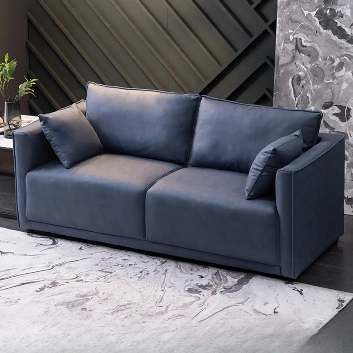 Blue Stain Resistant Tech Cloth Square Arm Loveseat Image - 1