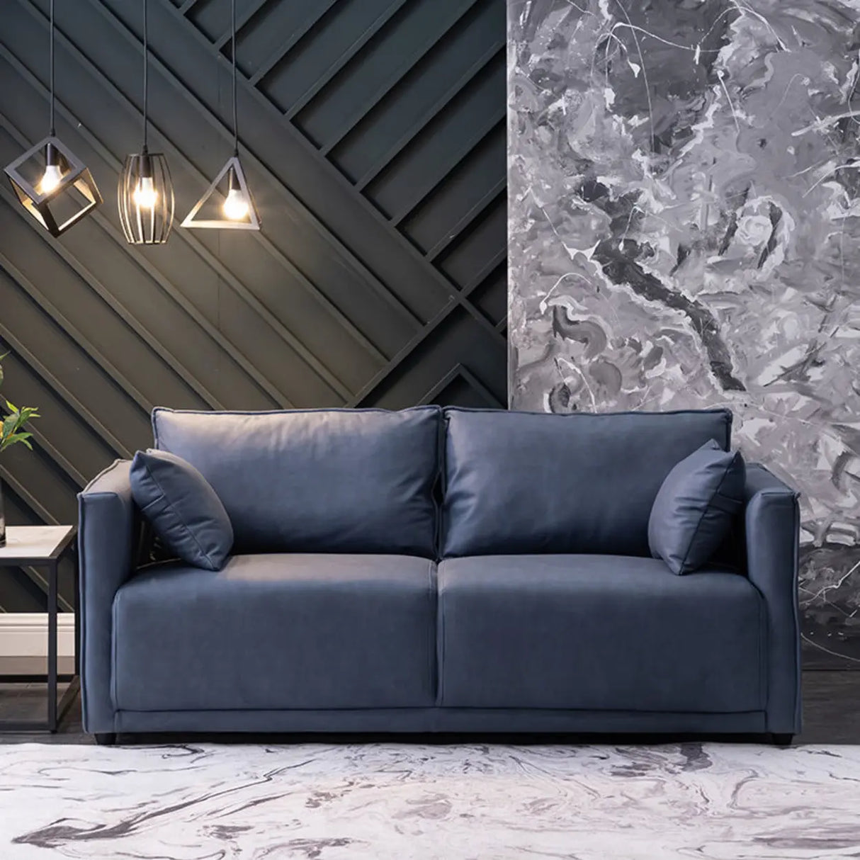 Blue Stain Resistant Tech Cloth Square Arm Loveseat Image - 15