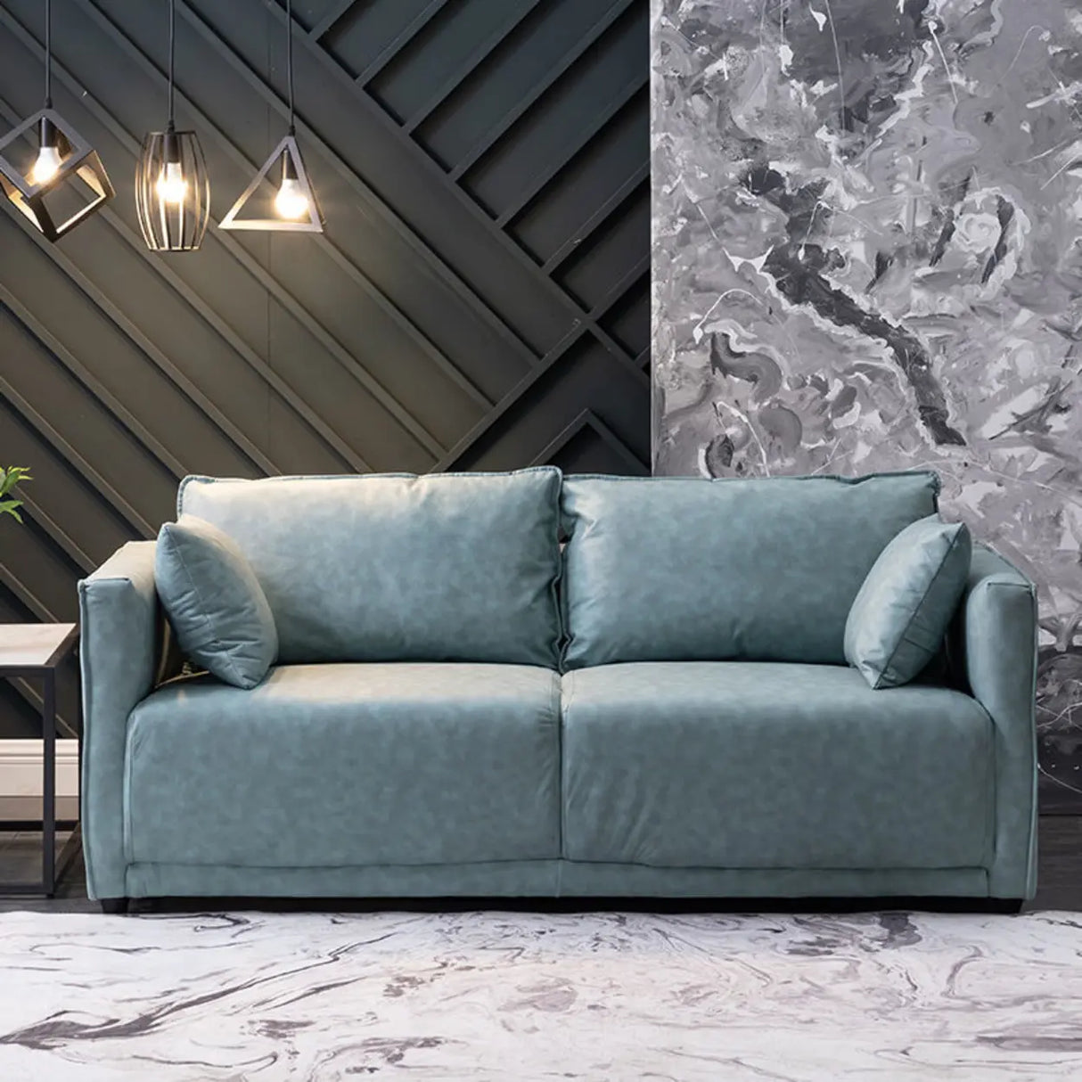 Blue Stain Resistant Tech Cloth Square Arm Loveseat Image - 7