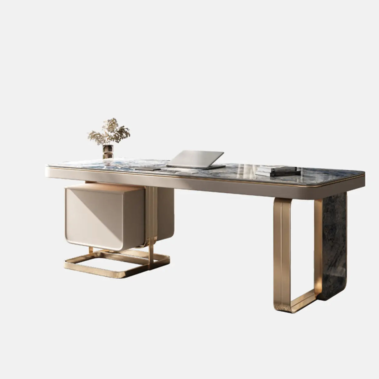 Blue Standard Stone Writing Desk with Drawers Image - 2