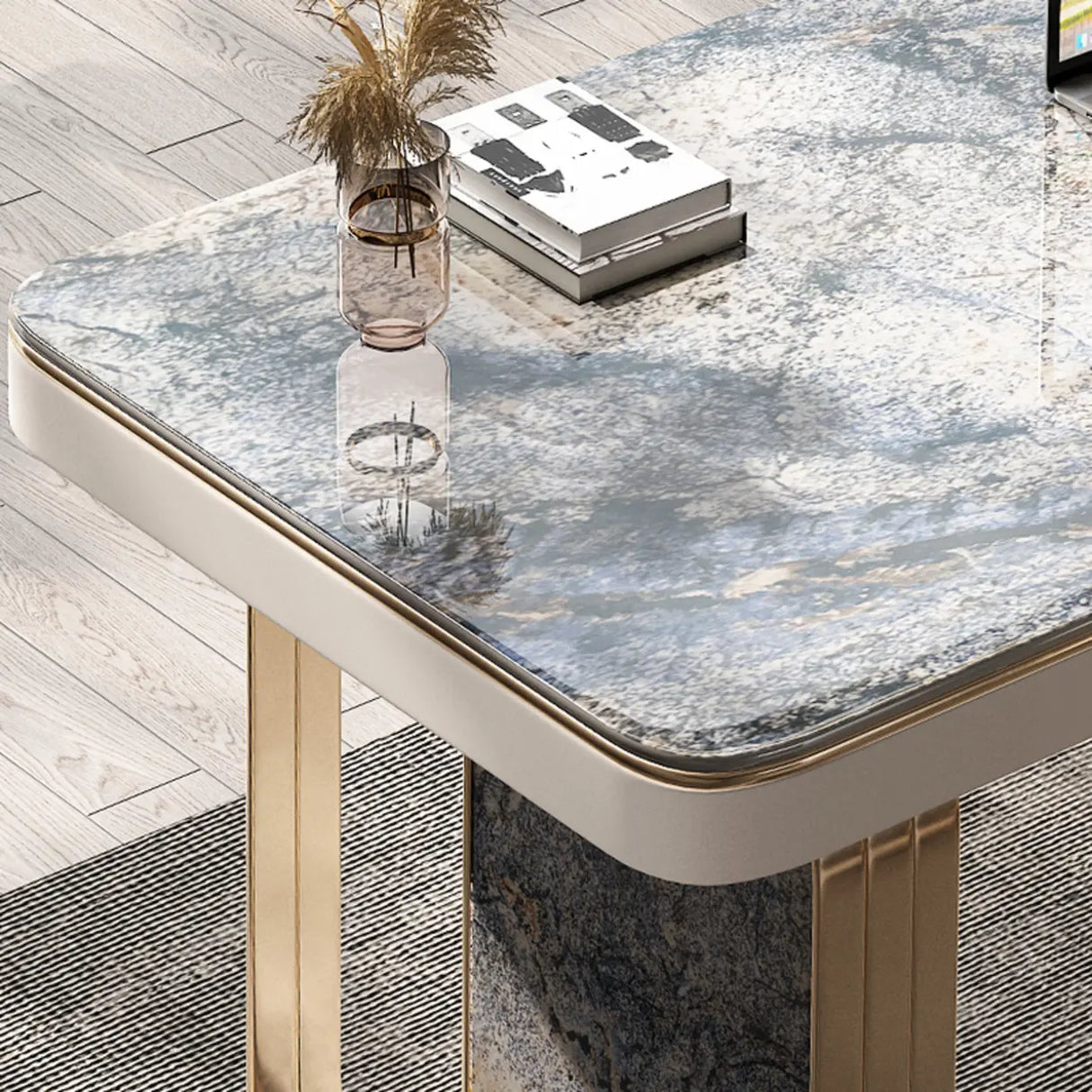 Blue Standard Stone Writing Desk with Drawers Image - 5