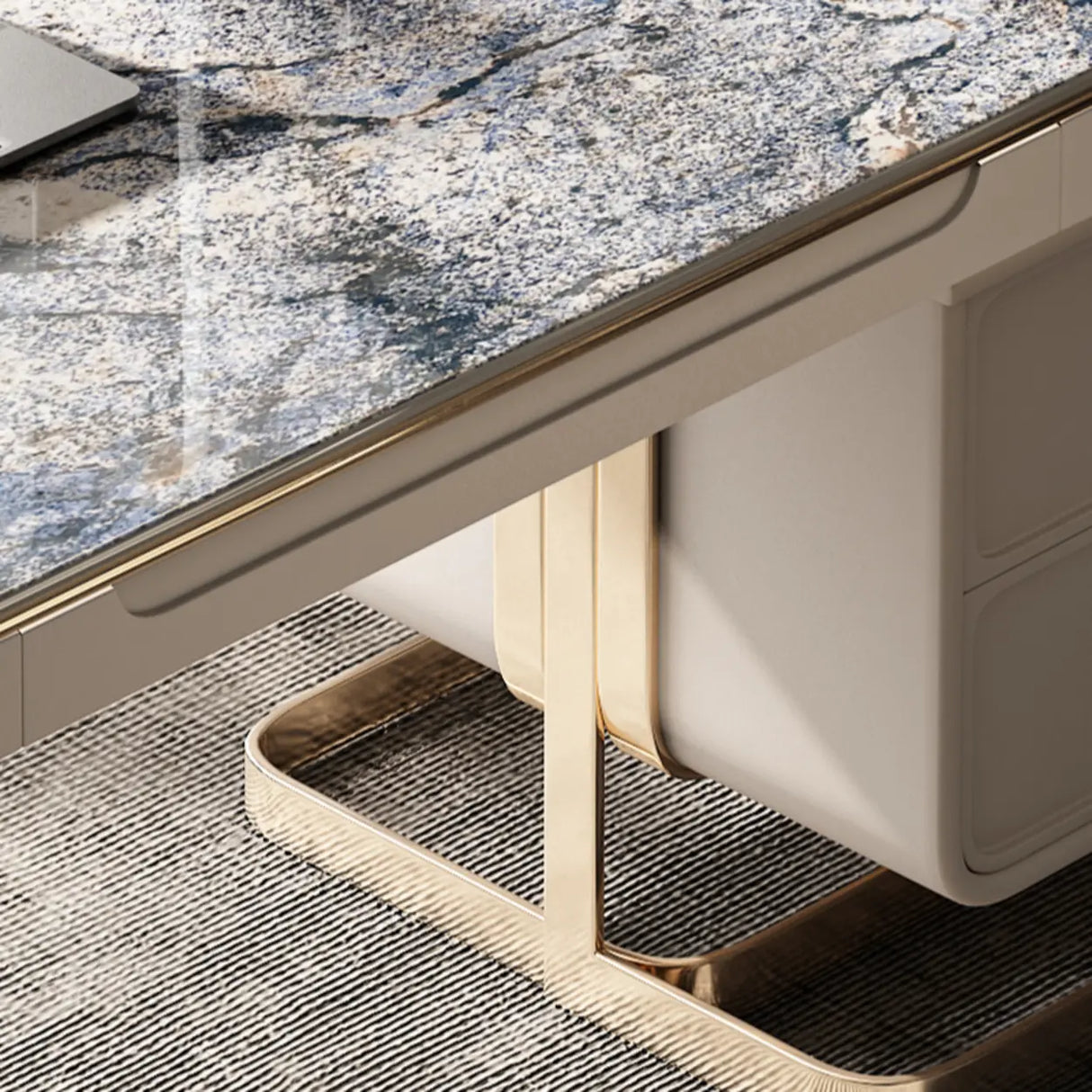 Blue Standard Stone Writing Desk with Drawers Image - 6