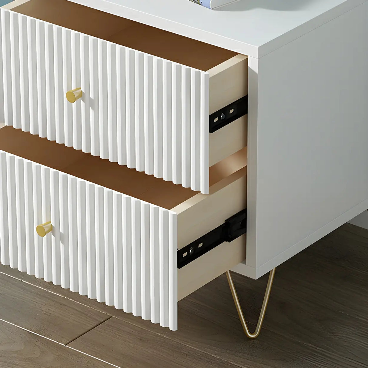 Blue Storage Square Wood Drawers Nightstand with Legs Image - 13