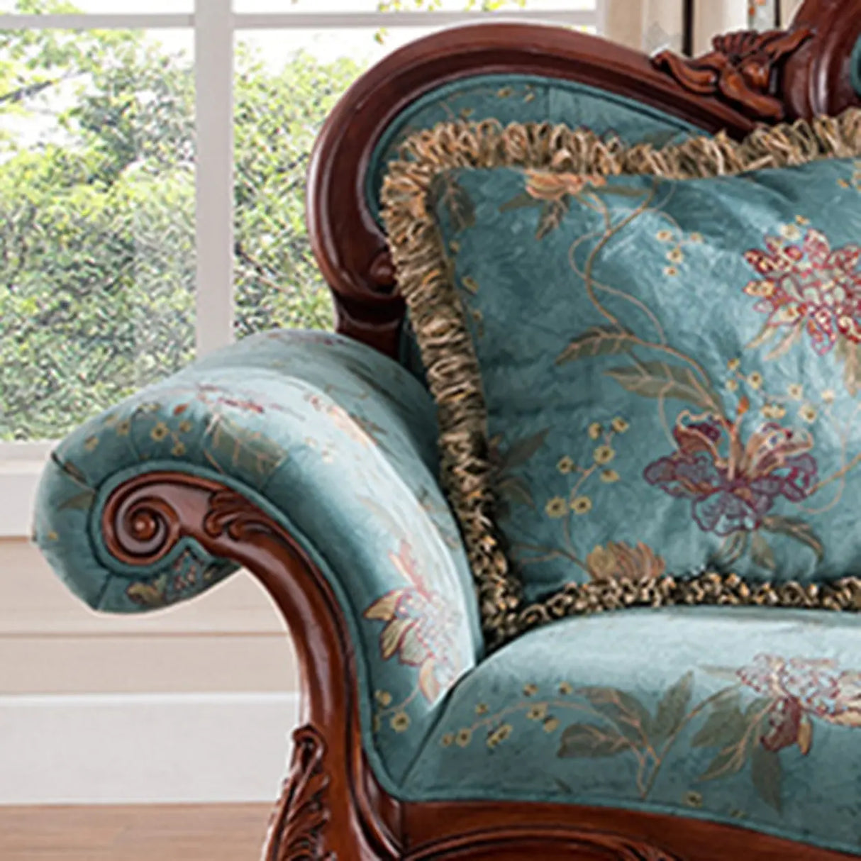 Blue Vintage Carved Upholstered Reclining Chaise Lounge Image - 14