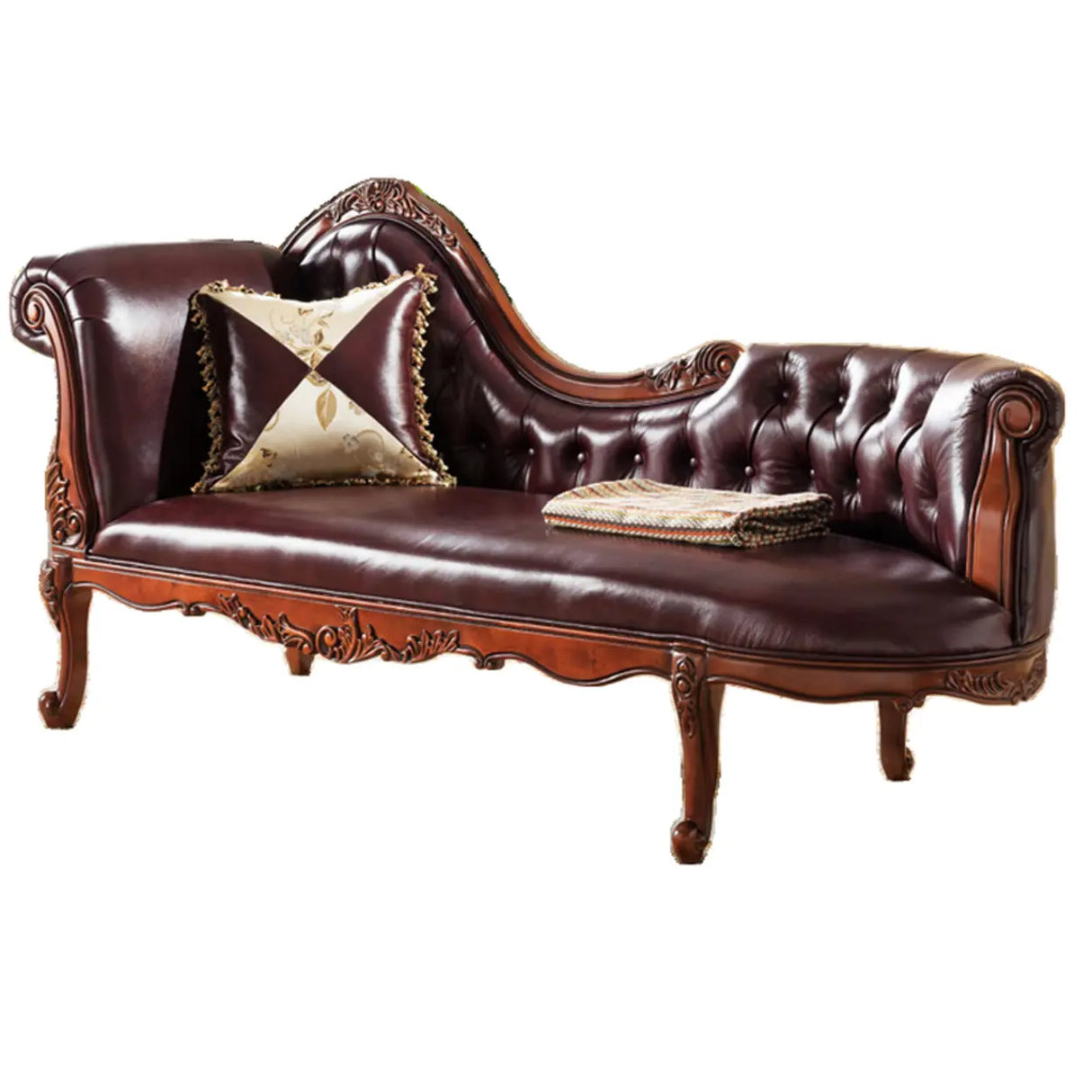 Blue Vintage Carved Upholstered Reclining Chaise Lounge Image - 3