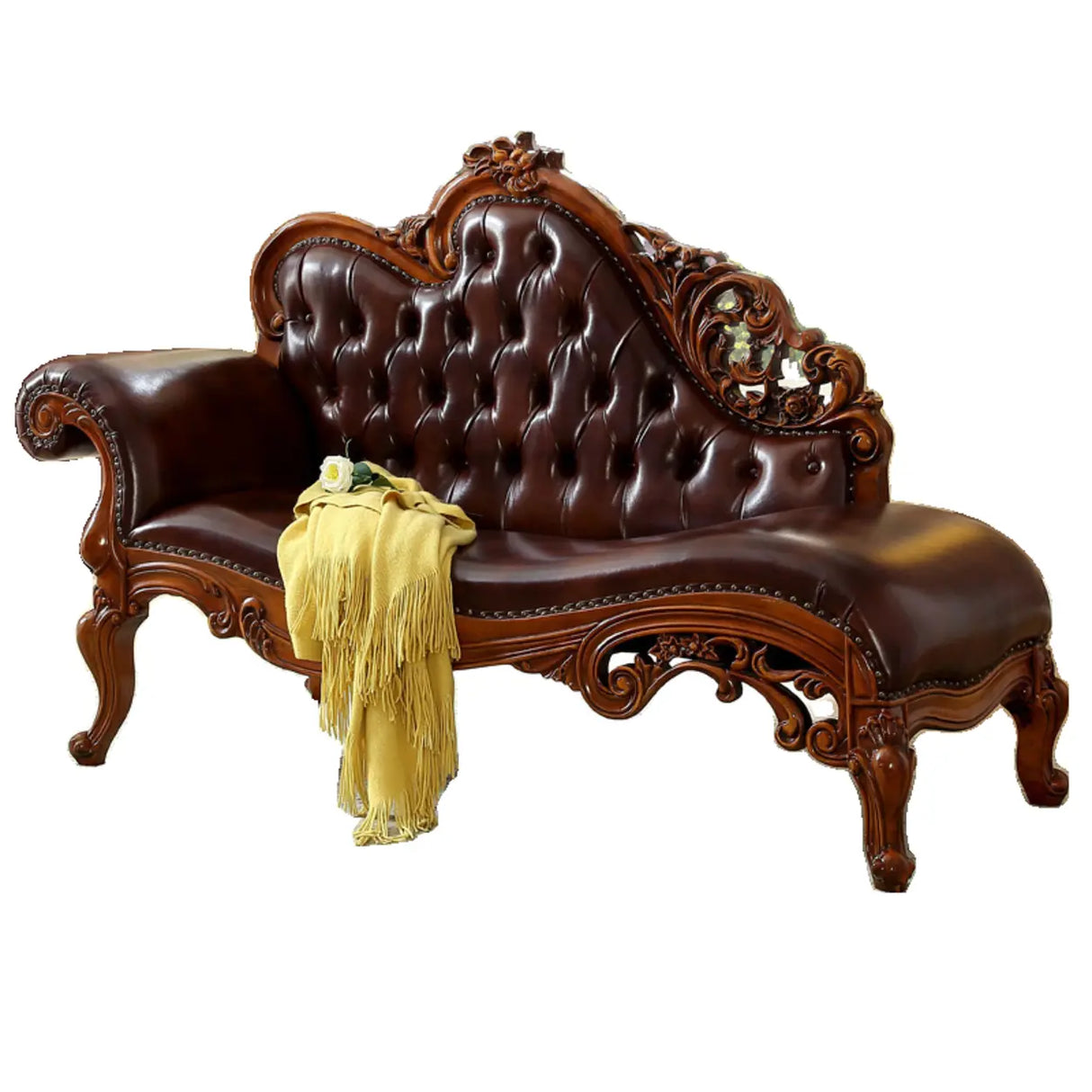 Blue Vintage Carved Upholstered Reclining Chaise Lounge Image - 11