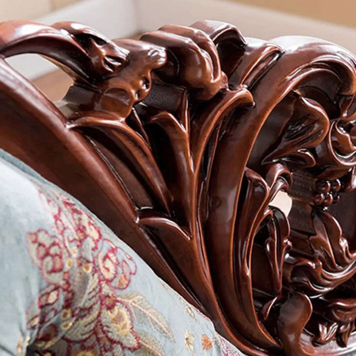 Blue Vintage Carved Upholstered Reclining Chaise Lounge Image - 12