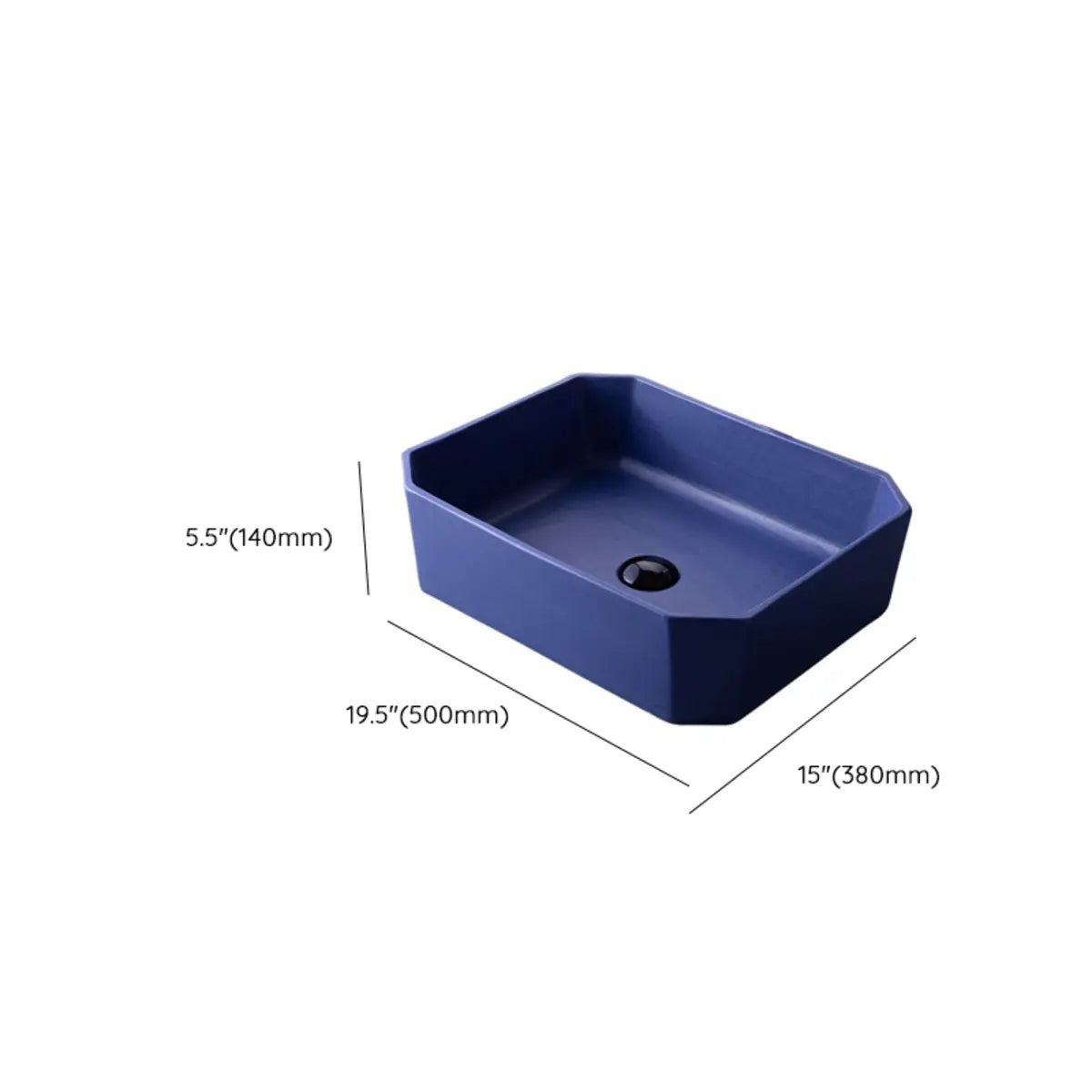 Blue Vitreous China Circular Center Trapway Vessel Sink