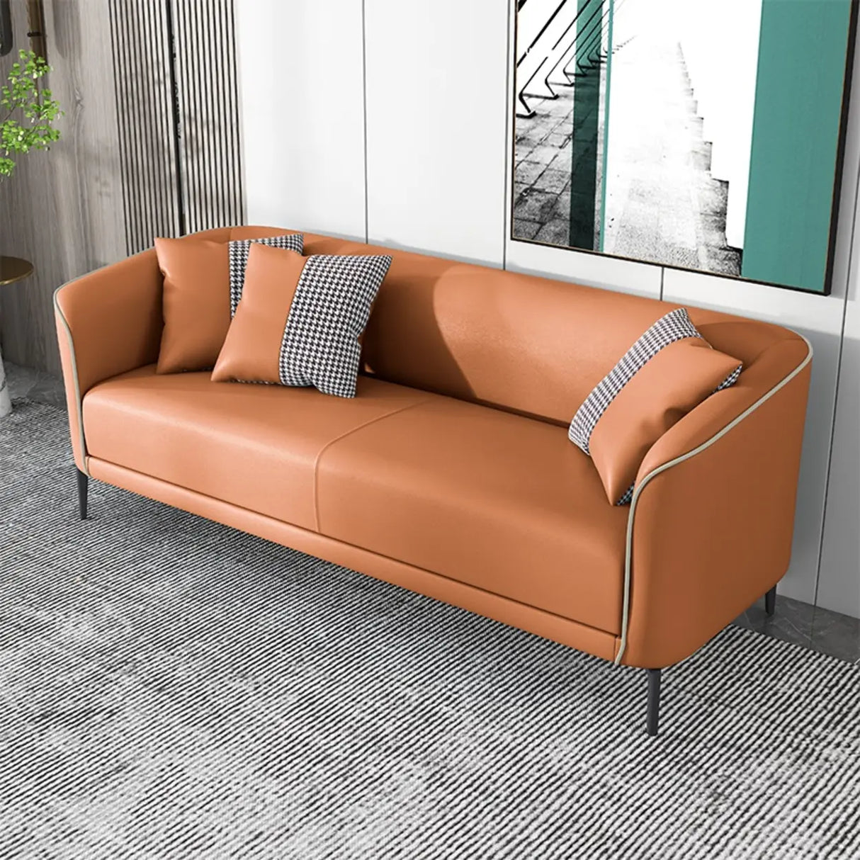 Blue Water Resistant Leather 3 Seats Foam Fill Sofa Image - 4