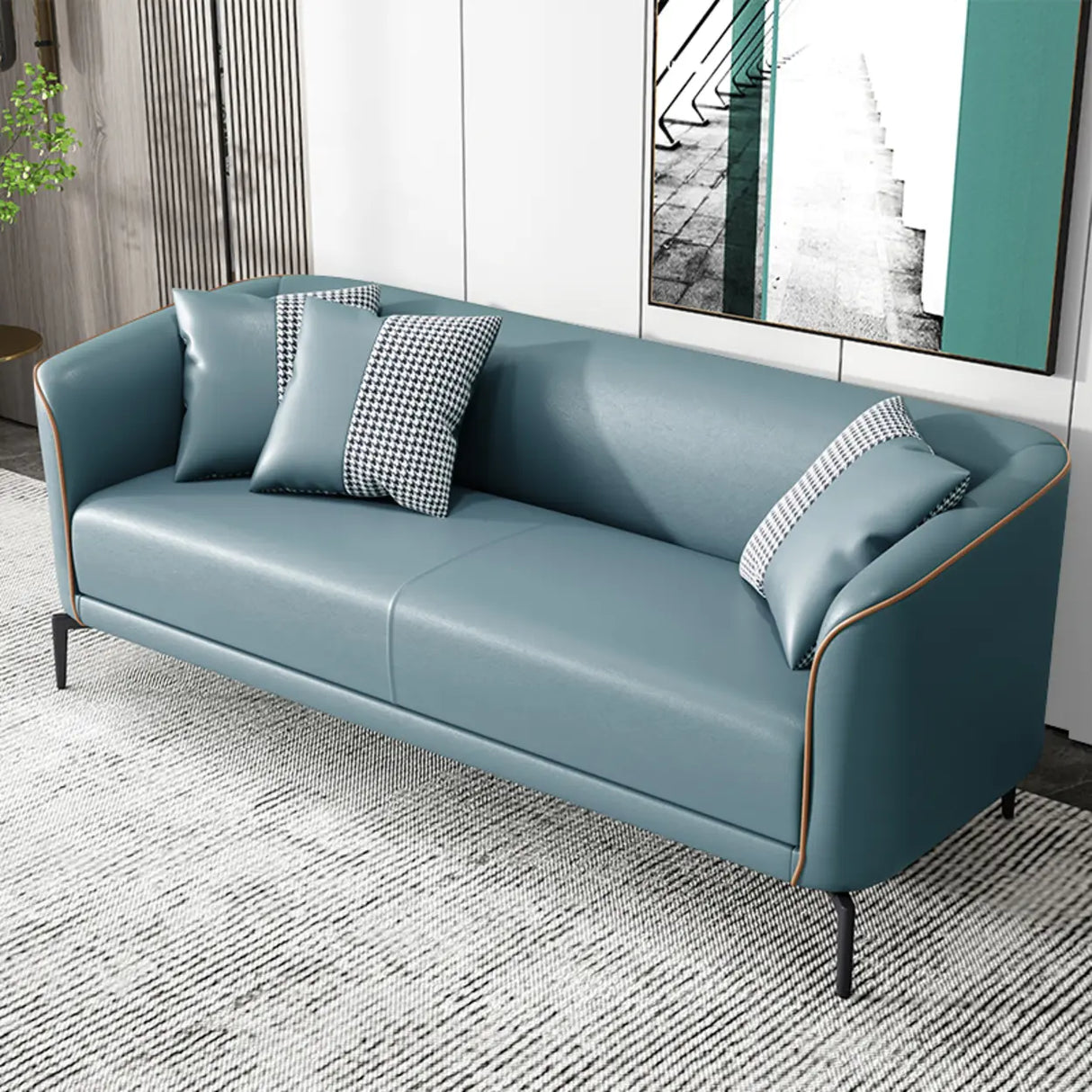 Blue Water Resistant Leather 3 Seats Foam Fill Sofa Image - 7