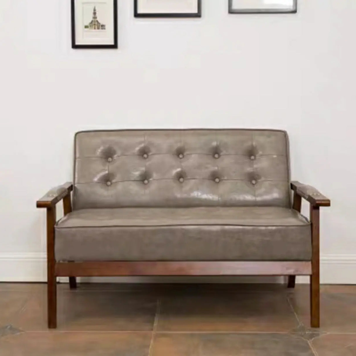 Blue Waterproof Faux Leather Loveseat	with Wood Legs Image - 11