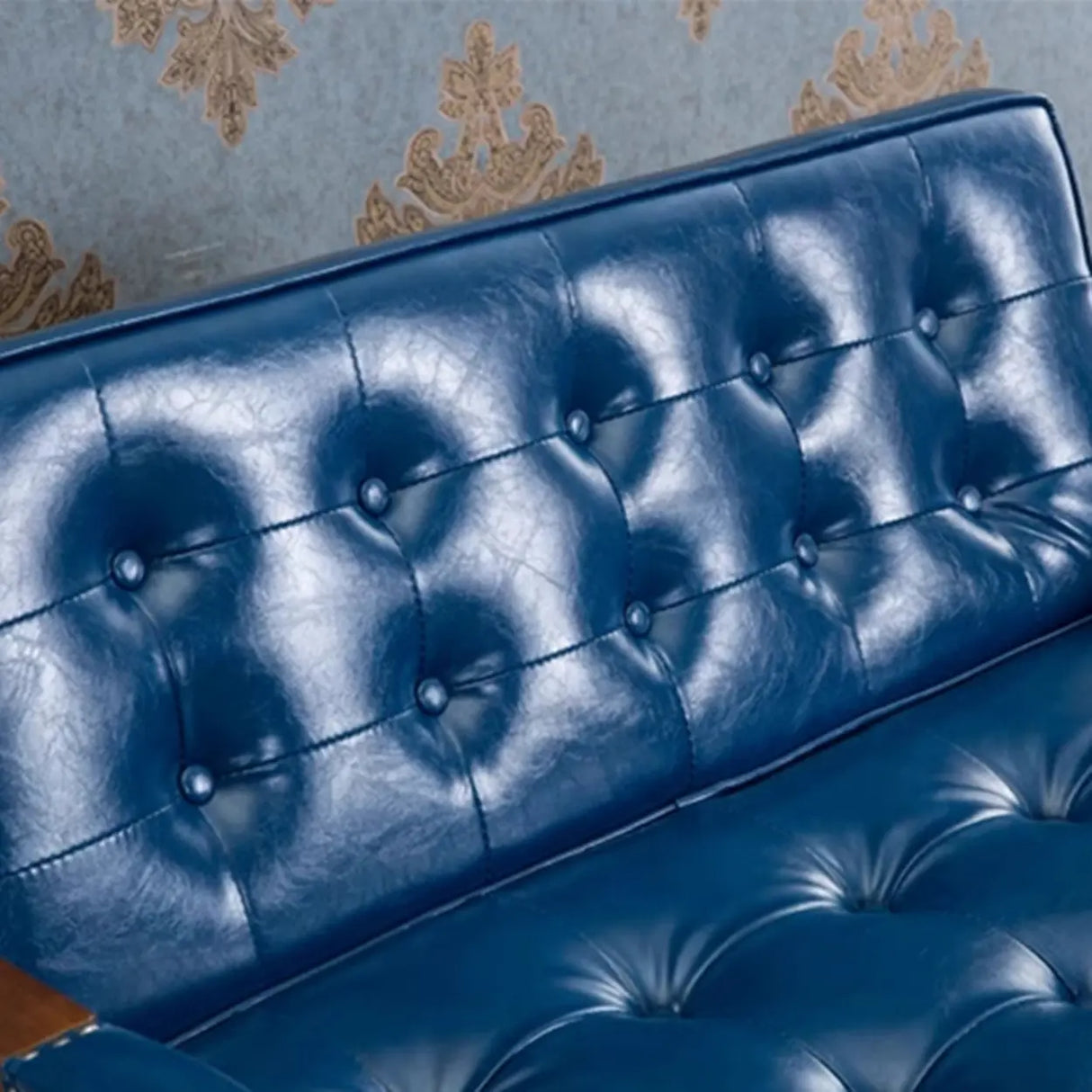Blue Waterproof Faux Leather Loveseat	with Wood Legs Image - 12