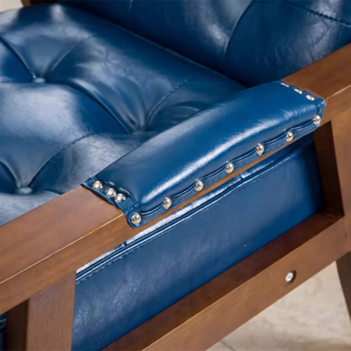 Blue Waterproof Faux Leather Loveseat	with Wood Legs Image - 14