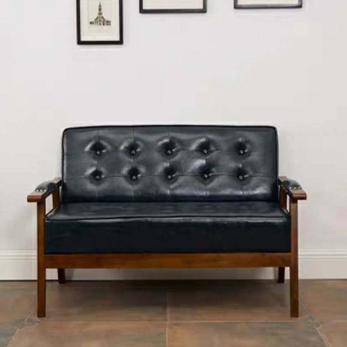 Blue Waterproof Faux Leather Loveseat	with Wood Legs Image - 16