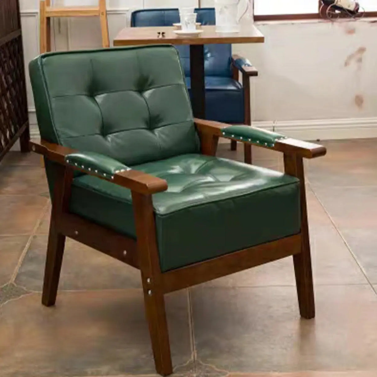 Blue Waterproof Faux Leather Loveseat	with Wood Legs Image - 17