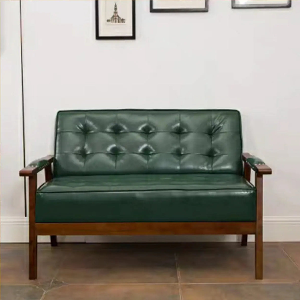 Blue Waterproof Faux Leather Loveseat	with Wood Legs Image - 19