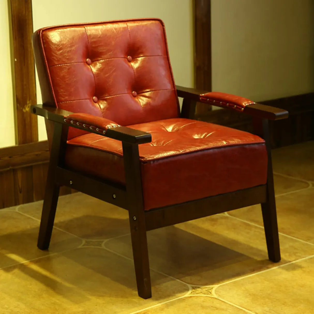 Blue Waterproof Faux Leather Loveseat	with Wood Legs Image - 2