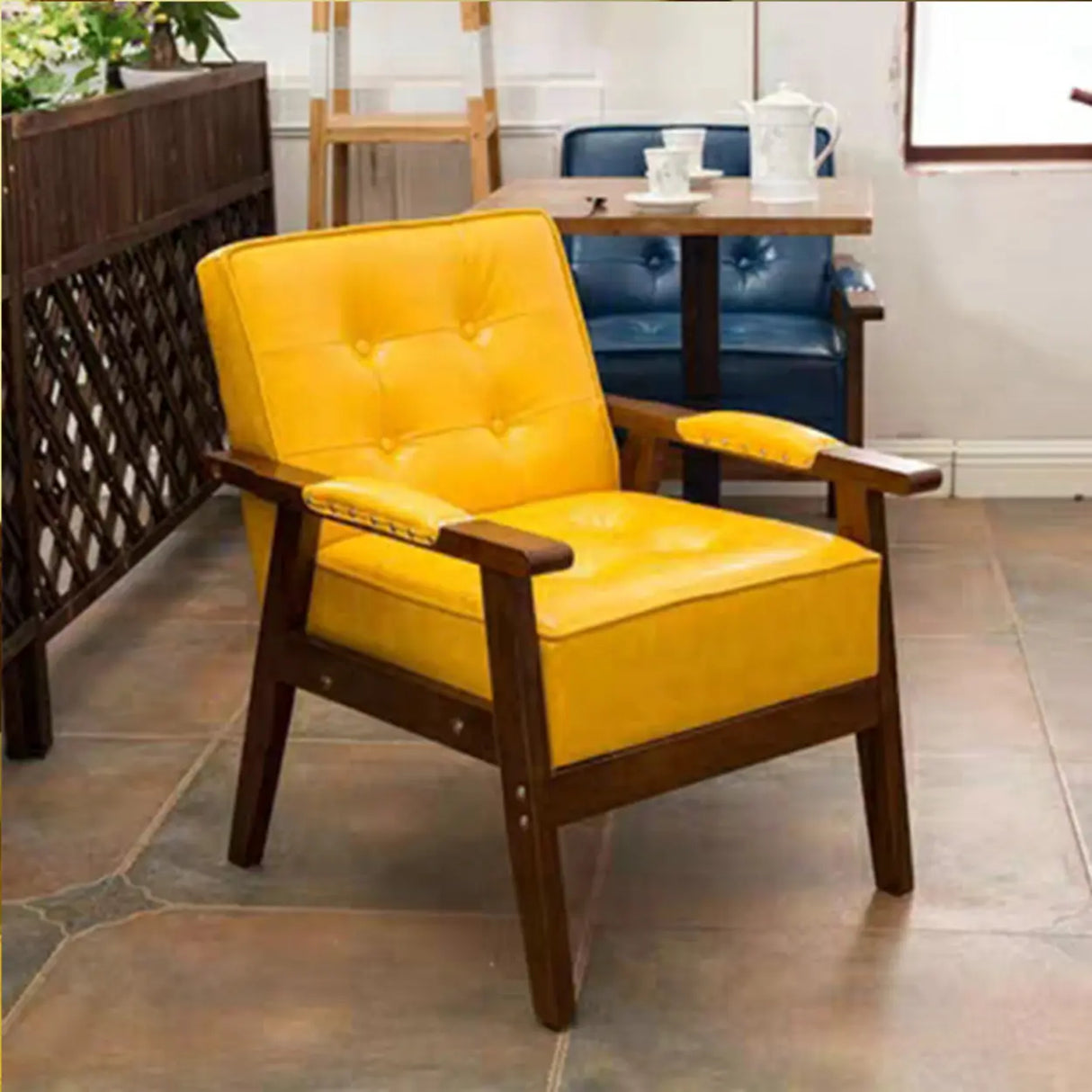 Blue Waterproof Faux Leather Loveseat	with Wood Legs Image - 22