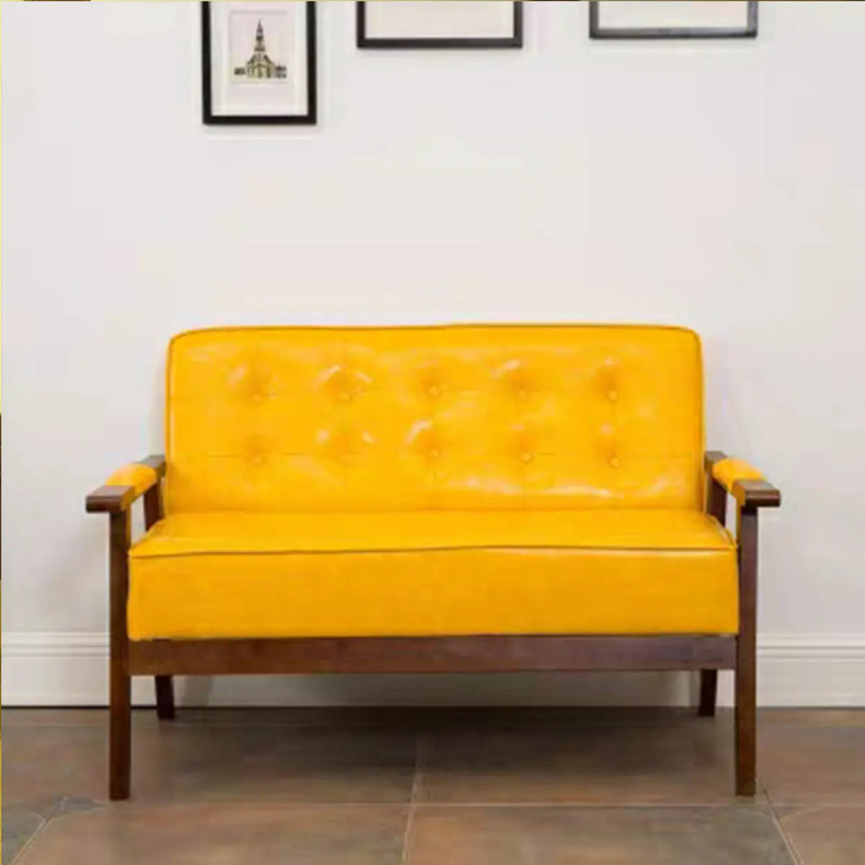 Blue Waterproof Faux Leather Loveseat	with Wood Legs Image - 23