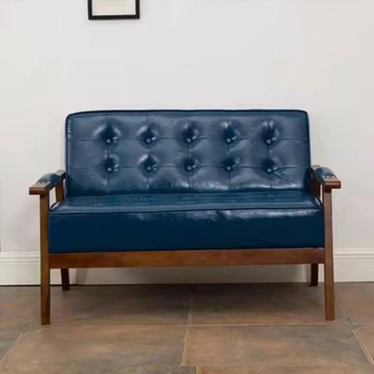 Blue Waterproof Faux Leather Loveseat	with Wood Legs Image - 24