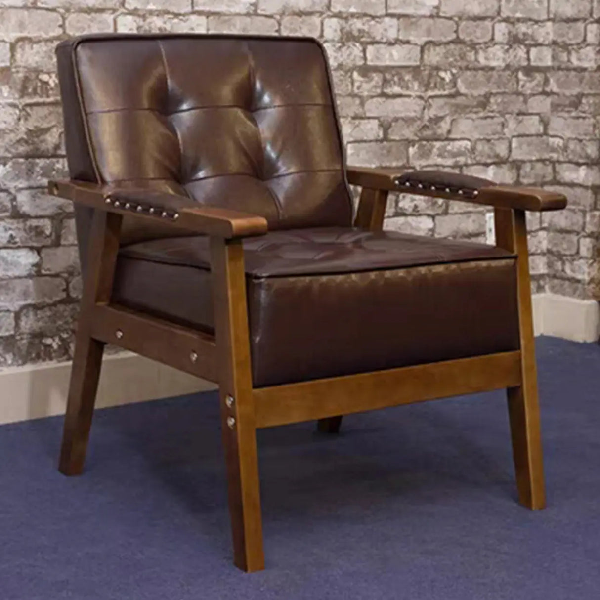 Blue Waterproof Faux Leather Loveseat	with Wood Legs Image - 4