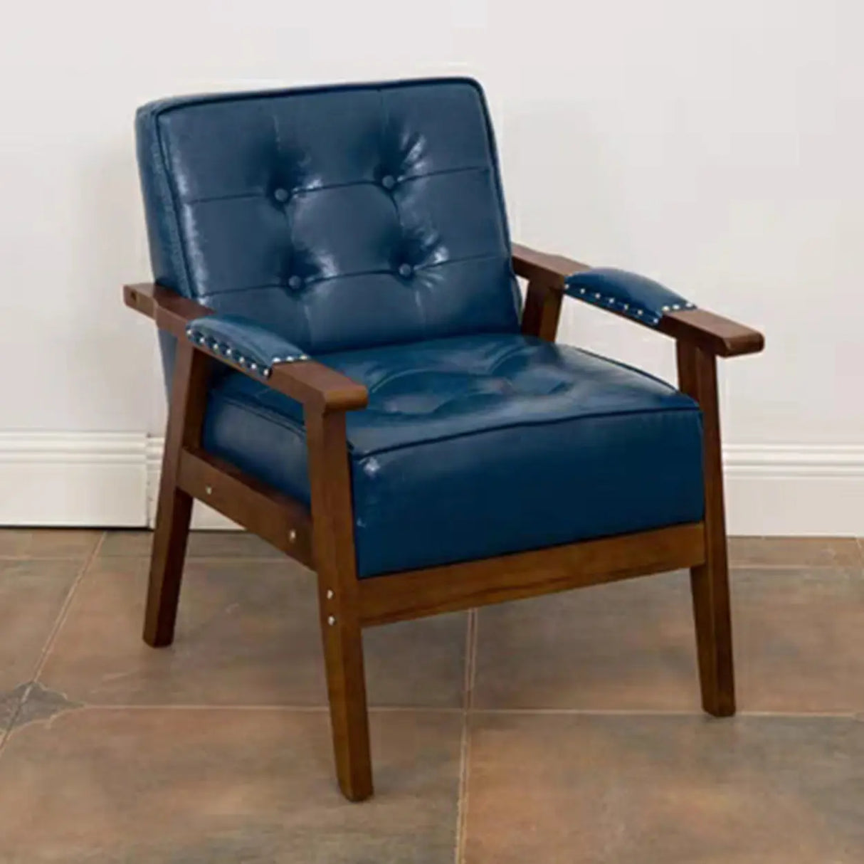 Blue Waterproof Faux Leather Loveseat	with Wood Legs Image - 5