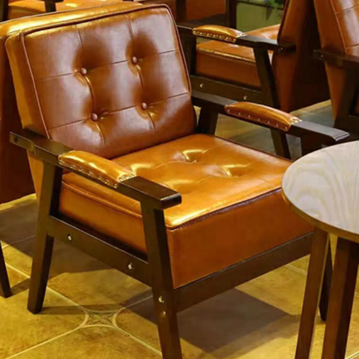 Blue Waterproof Faux Leather Loveseat	with Wood Legs Image - 7