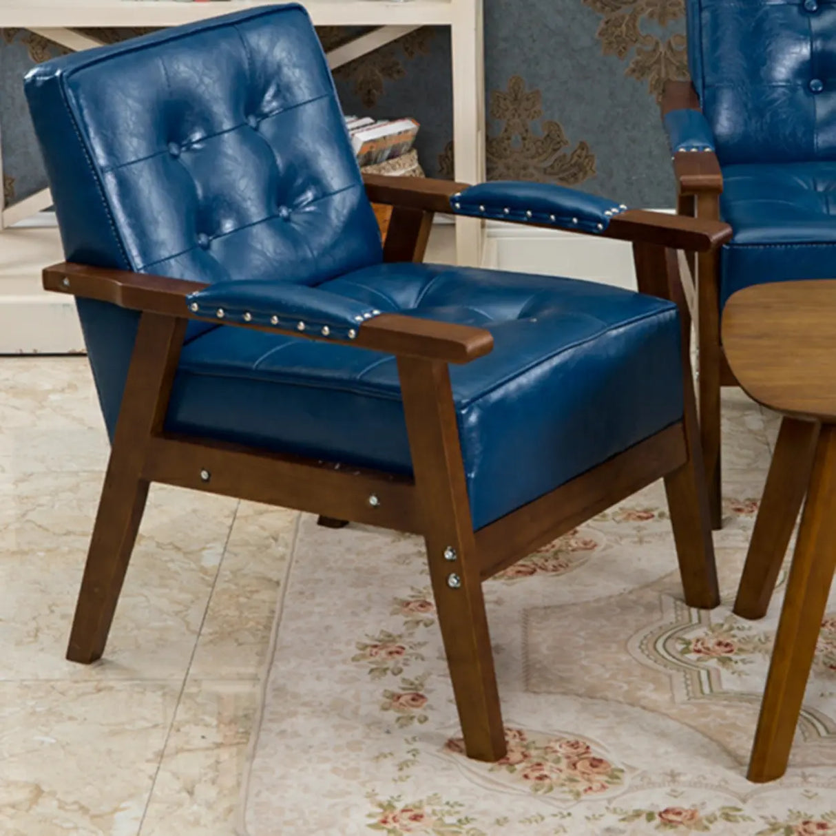 Blue Waterproof Faux Leather Loveseat	with Wood Legs Image - 8