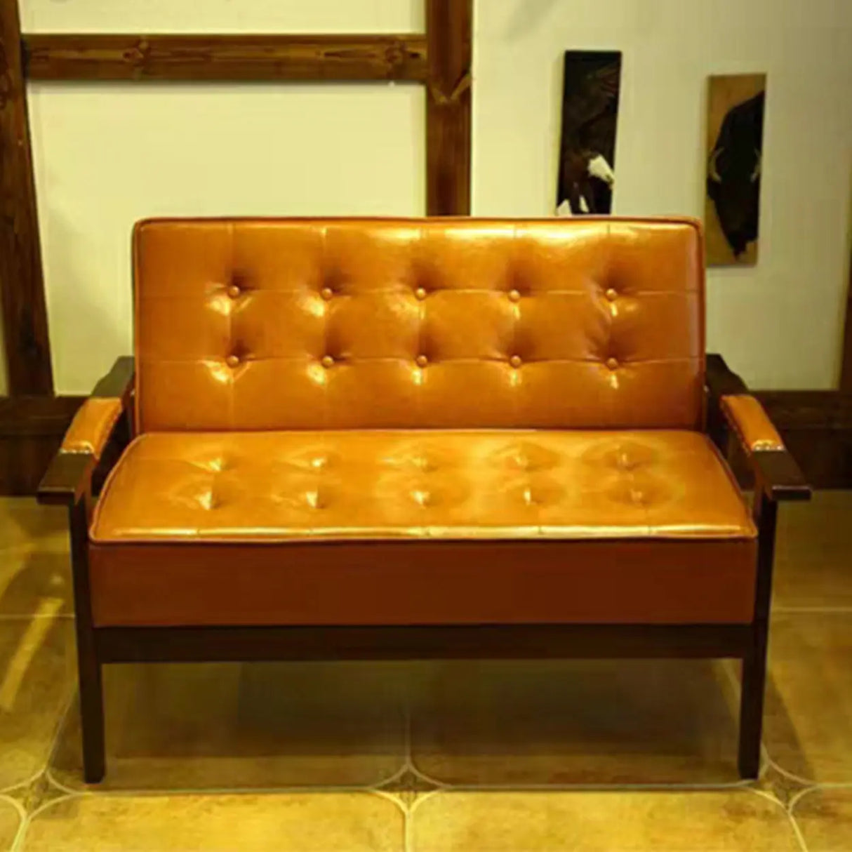 Blue Waterproof Faux Leather Loveseat	with Wood Legs Image - 9