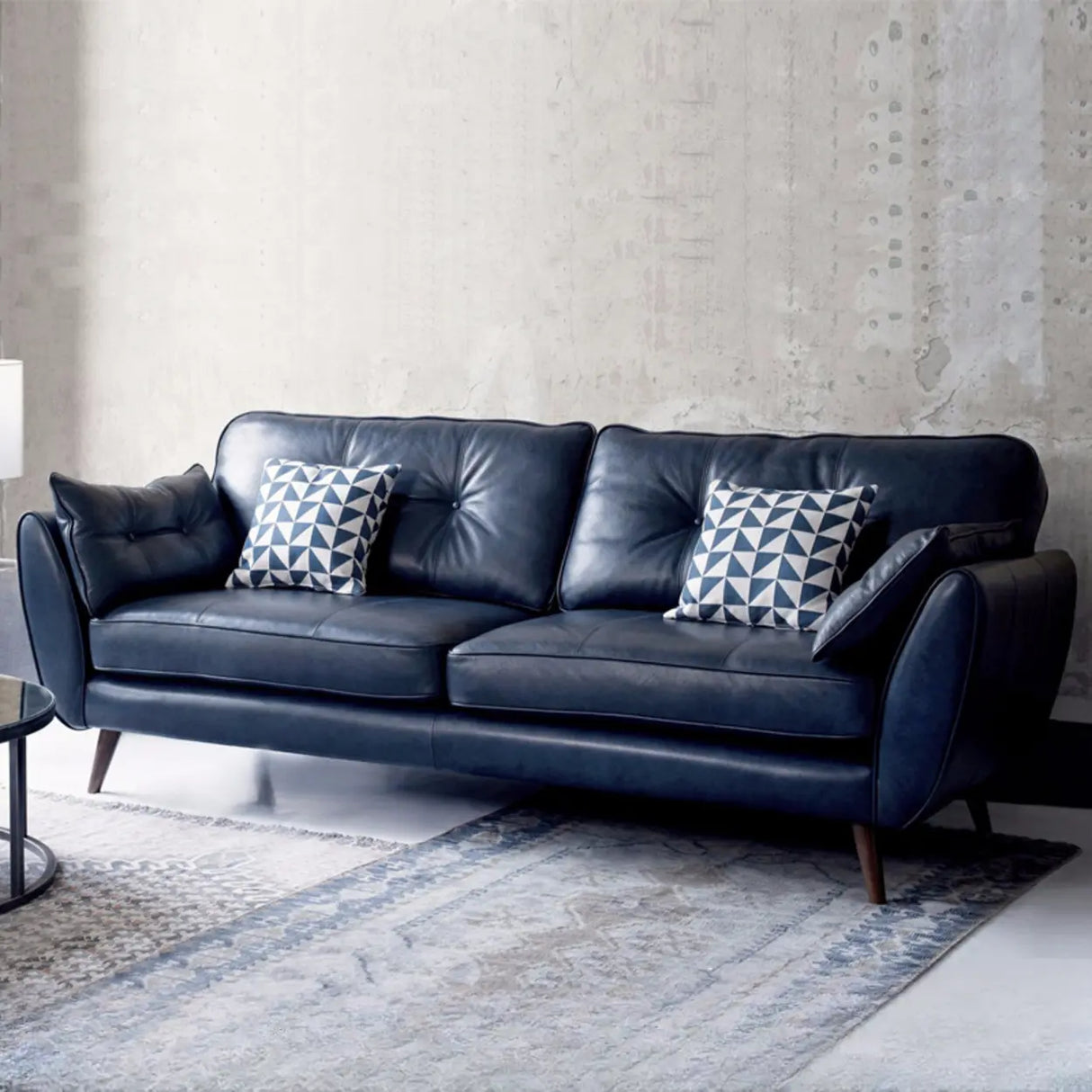 Blue Waterproof Leather Wood Frame Loveseat with Pillow Image - 1