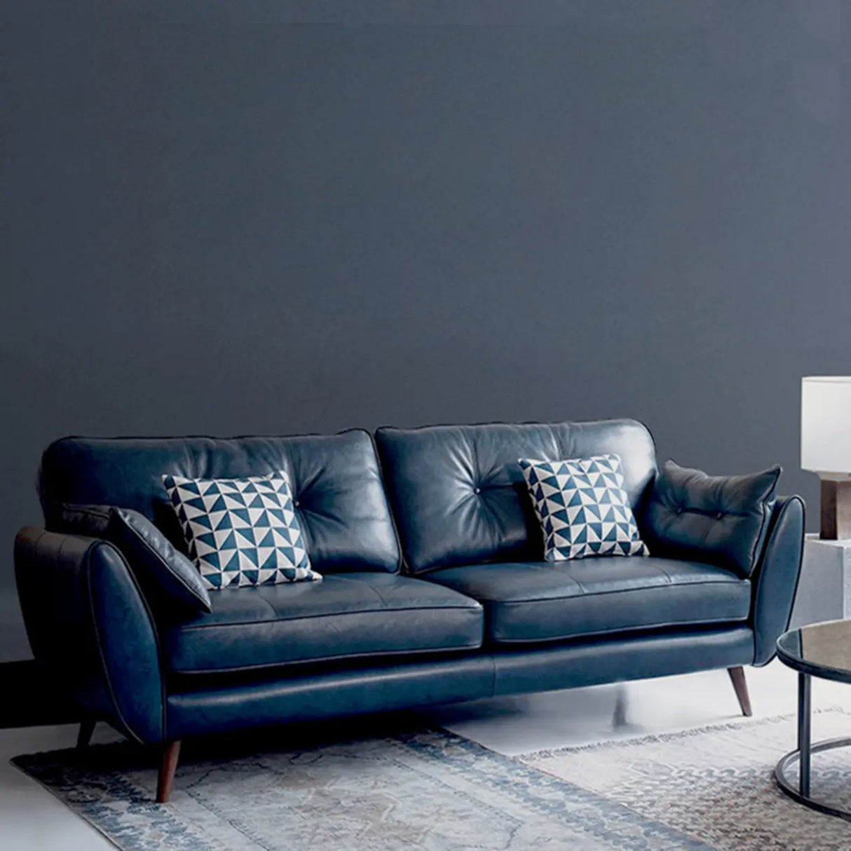 Blue Waterproof Leather Wood Frame Loveseat with Pillow Image - 3