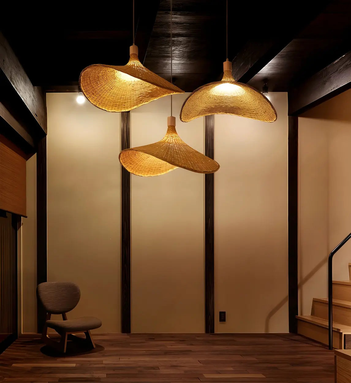 Bohemian Asymmetrical Bamboo Dining Light Beige Medium Single Pendant Image - 14