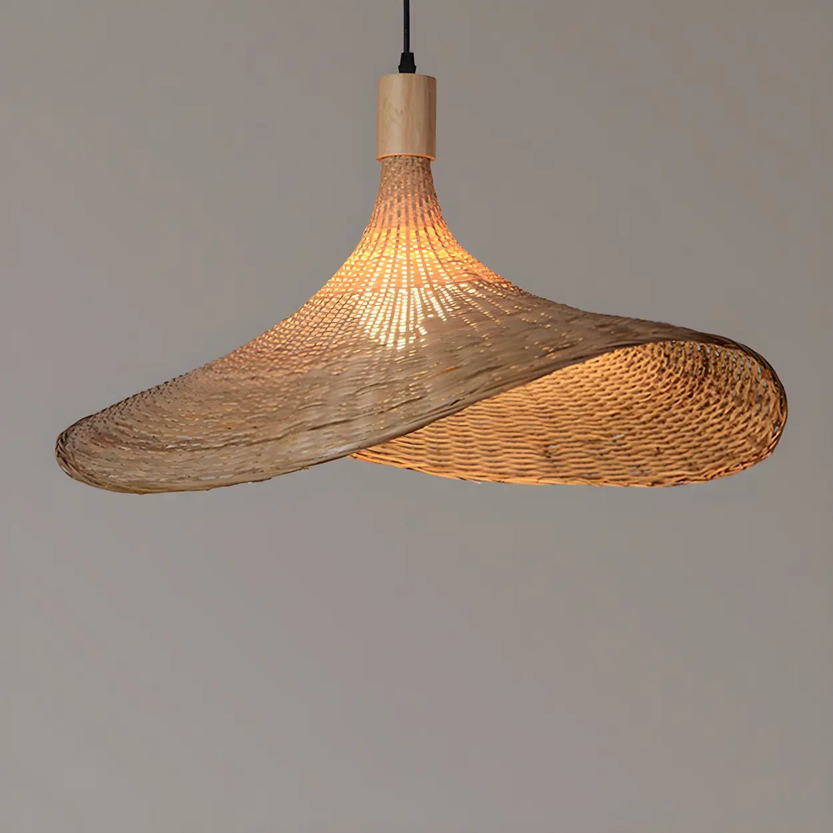 Bohemian Asymmetrical Bamboo Dining Light Beige Medium Single Pendant Image - 2