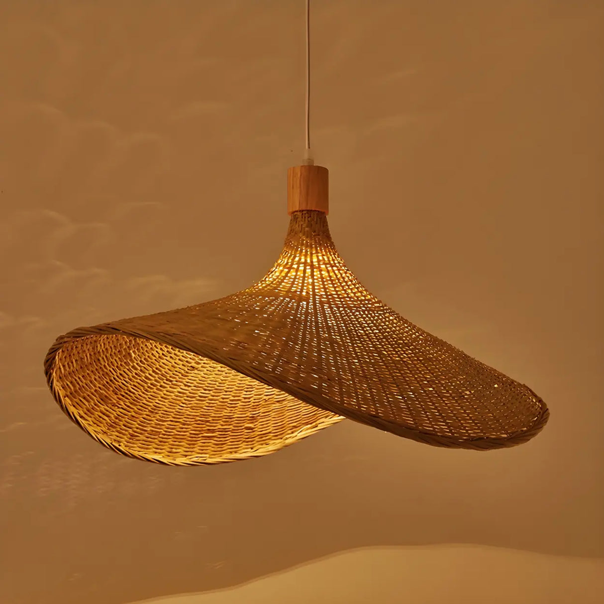 Bohemian Asymmetrical Bamboo Dining Light Beige Medium Single Pendant Image - 8