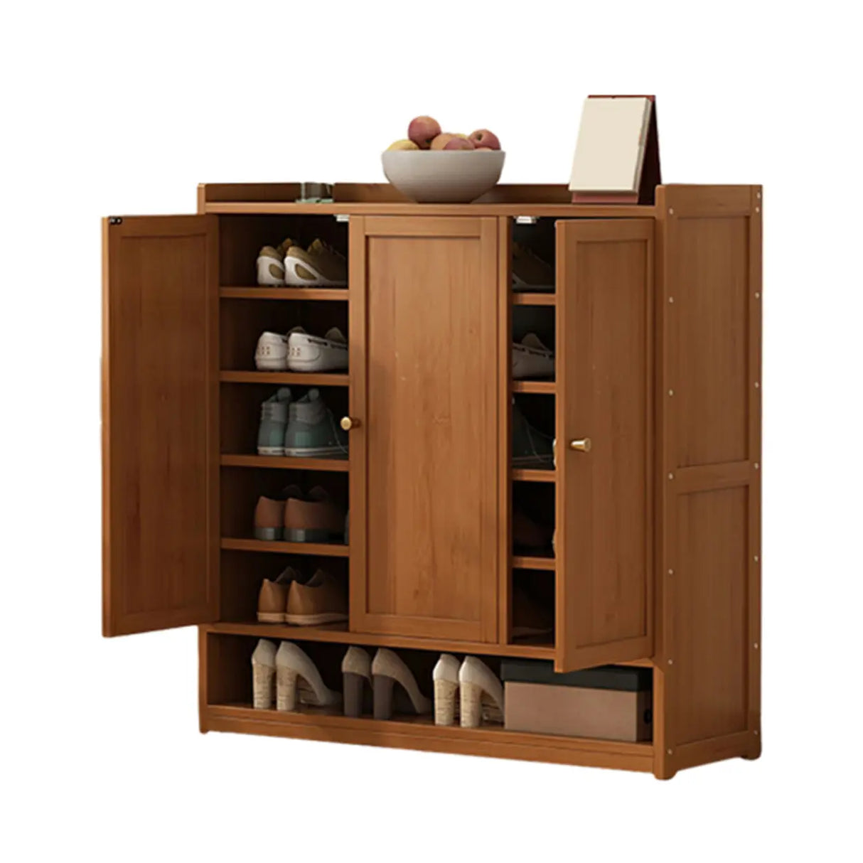 Bohemian Bamboo Hallway Brown Medium Shoe Storage Cabinet Image - 10