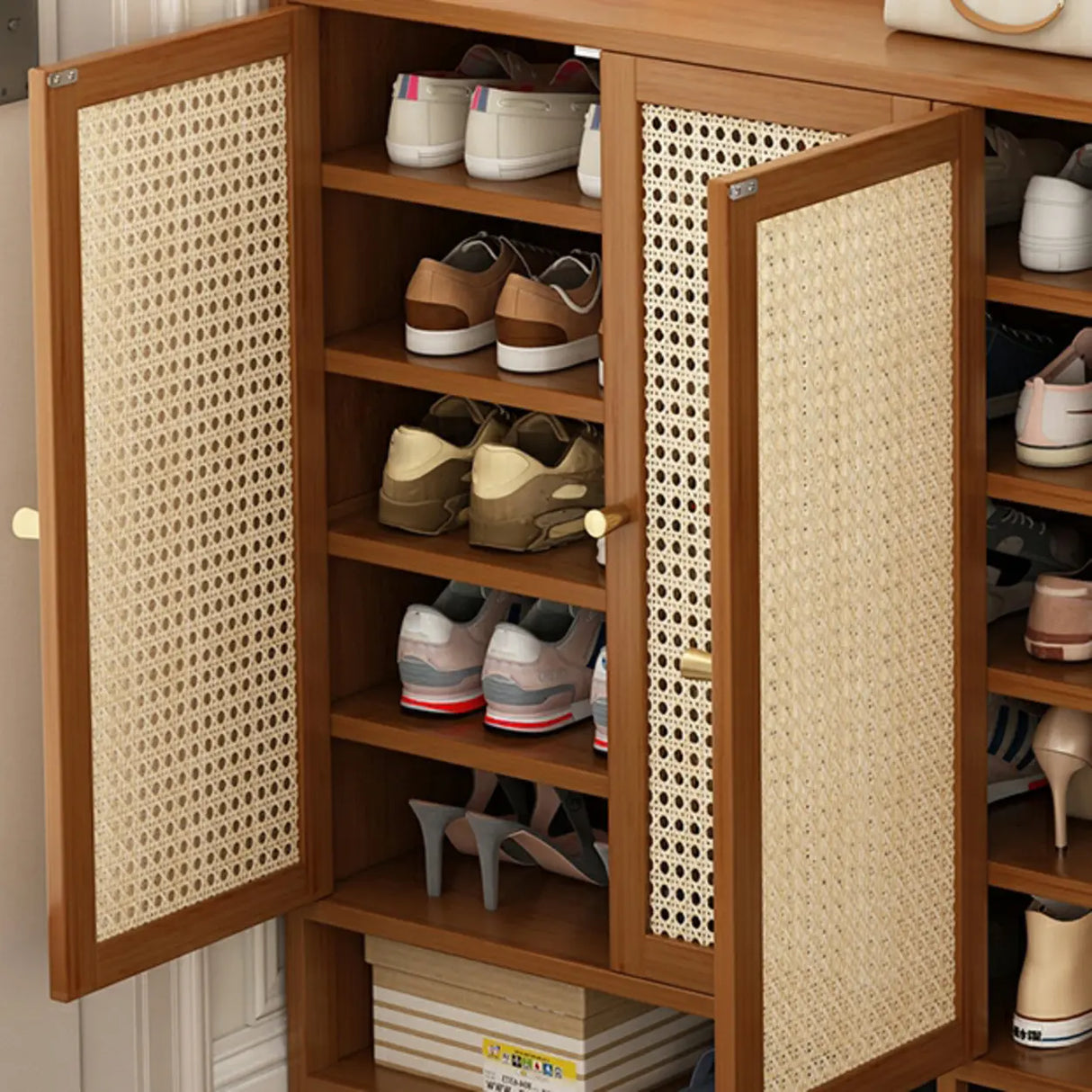 Bohemian Bamboo Hallway Brown Medium Shoe Storage Cabinet Image - 16