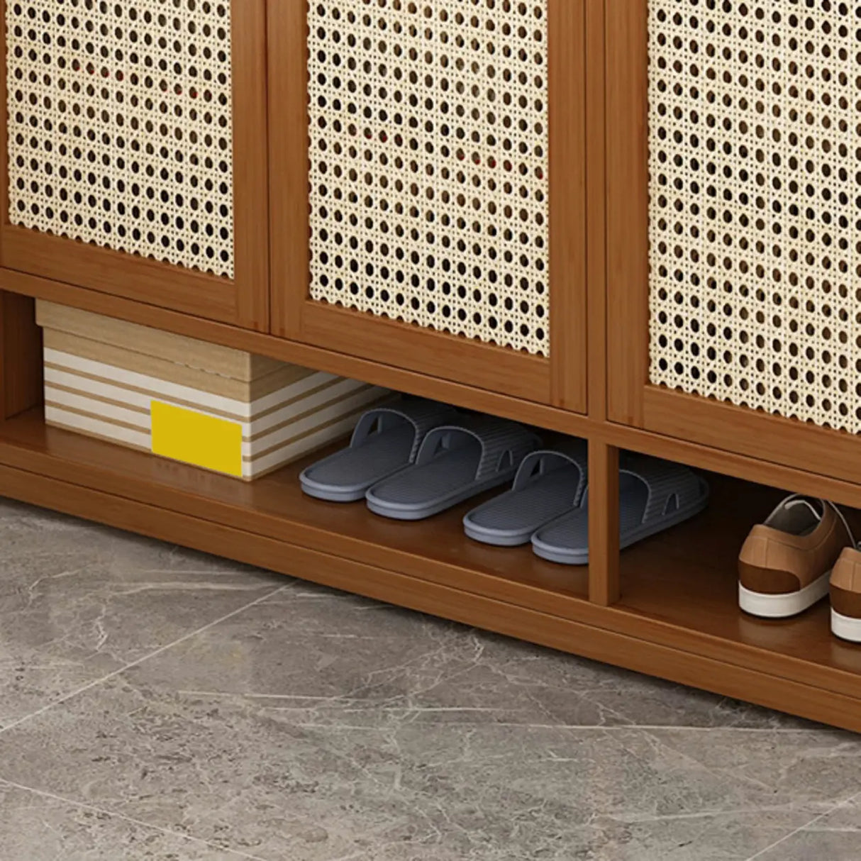 Bohemian Bamboo Hallway Brown Medium Shoe Storage Cabinet Image - 18