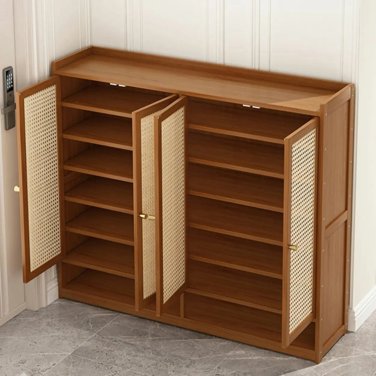 Bohemian Bamboo Hallway Brown Medium Shoe Storage Cabinet Image - 19