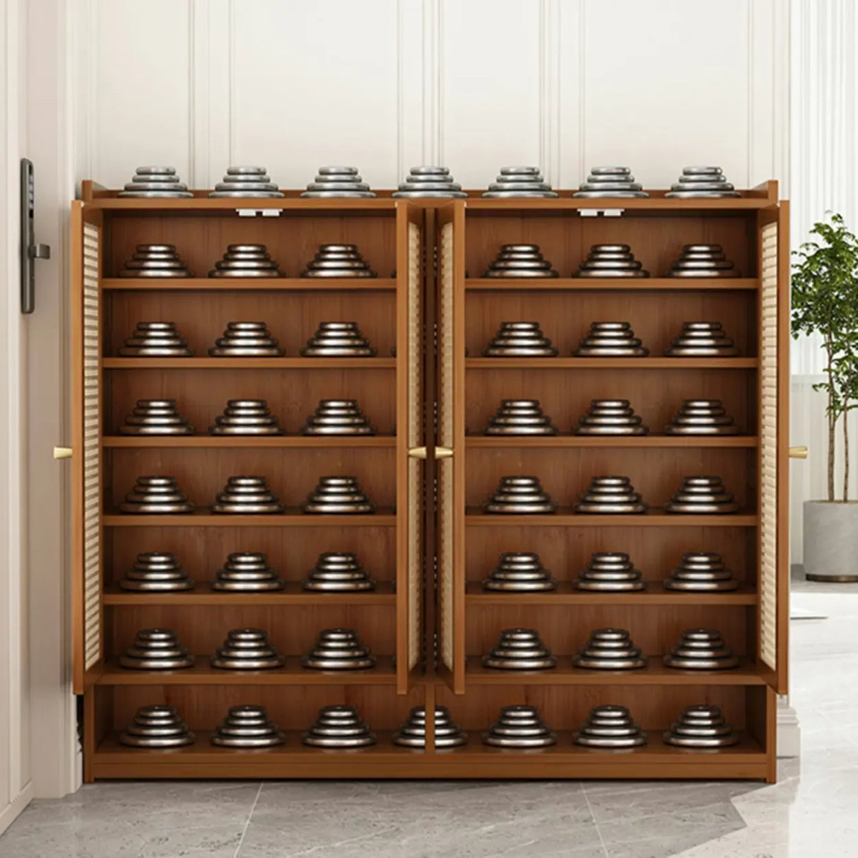 Bohemian Bamboo Hallway Brown Medium Shoe Storage Cabinet Image - 21