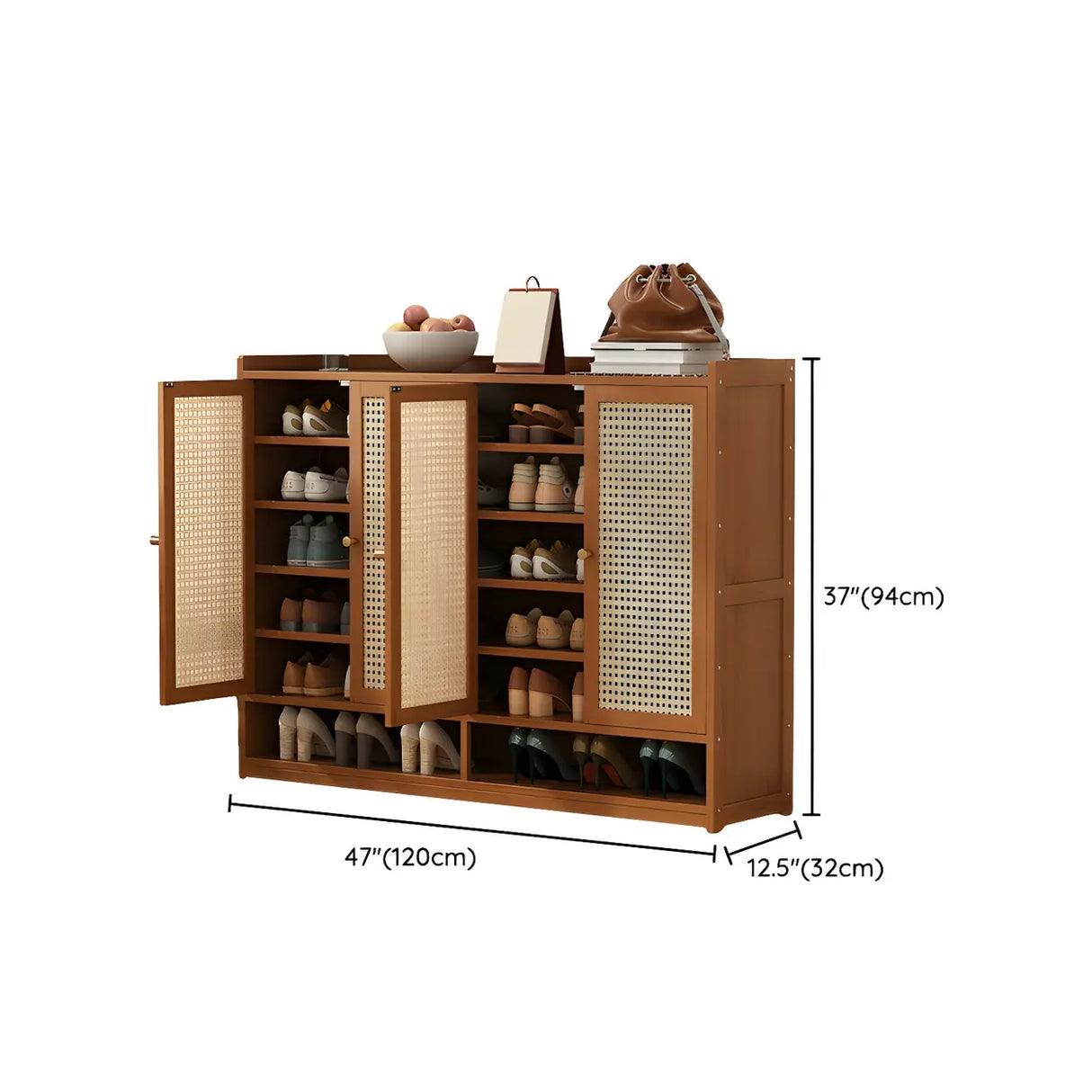 Bohemian Bamboo Hallway Brown Medium Shoe Storage Cabinet Image - 25