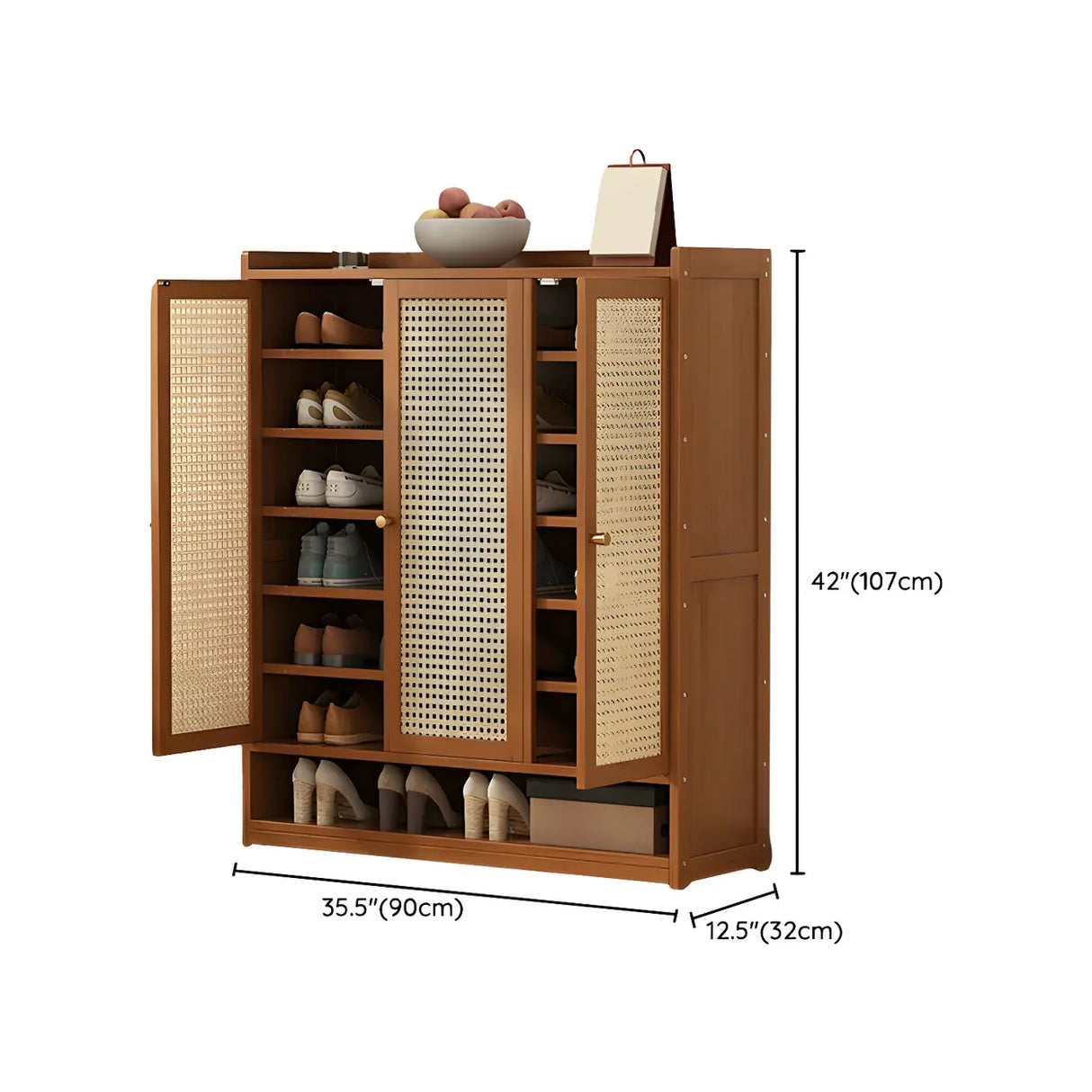 Bohemian Bamboo Hallway Brown Medium Shoe Storage Cabinet Image - 26