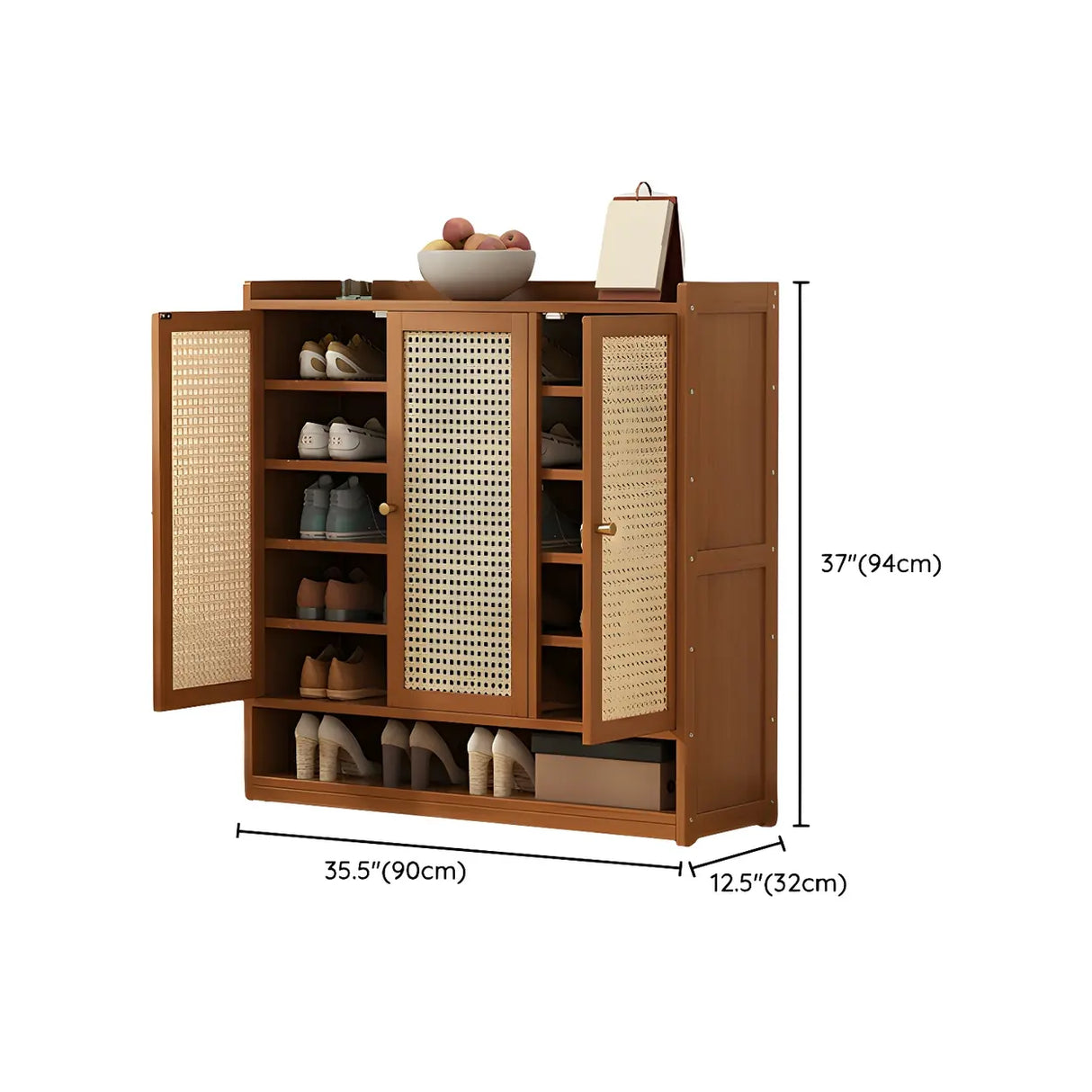 Bohemian Bamboo Hallway Brown Medium Shoe Storage Cabinet Image - 27